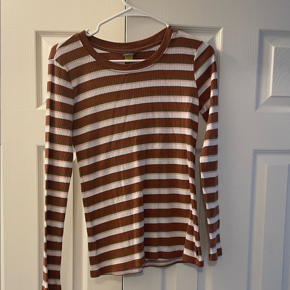 Eddie Bauer Burnt orange and White Striped Long Sleeve Tee